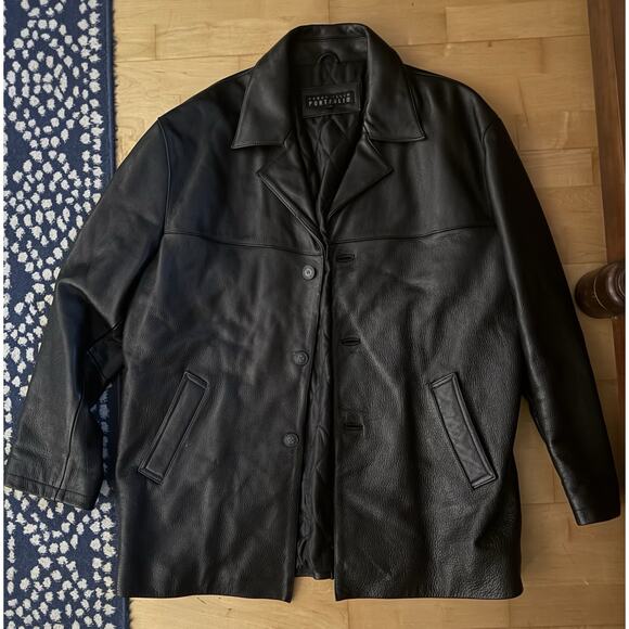 Perry Ellis Portfolio Leather Jacket Black Quilt Lined Button Collared XXL 2XL - Picture 1 of 4